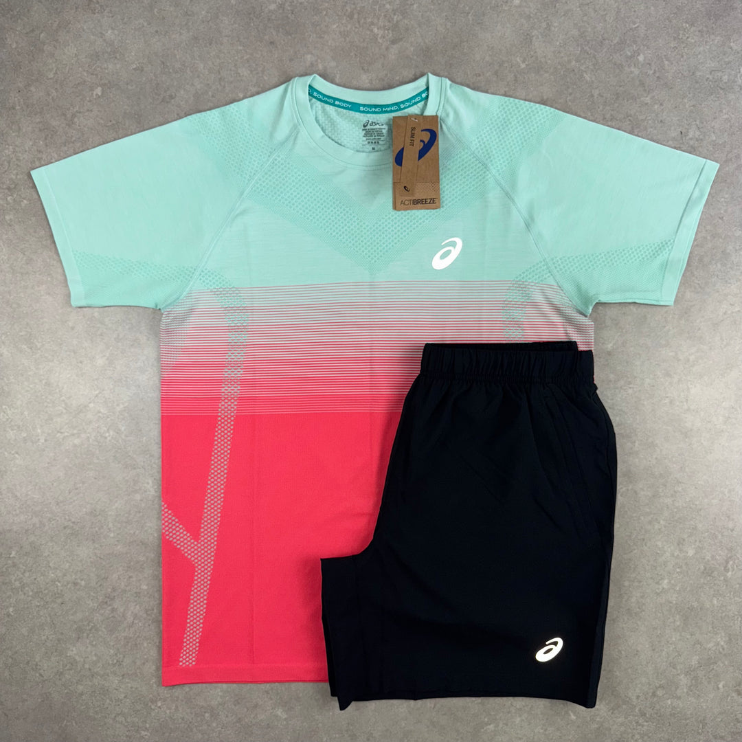 Asics Seamless T-Shirt x Sport Run Shorts - Coral Reef/Black