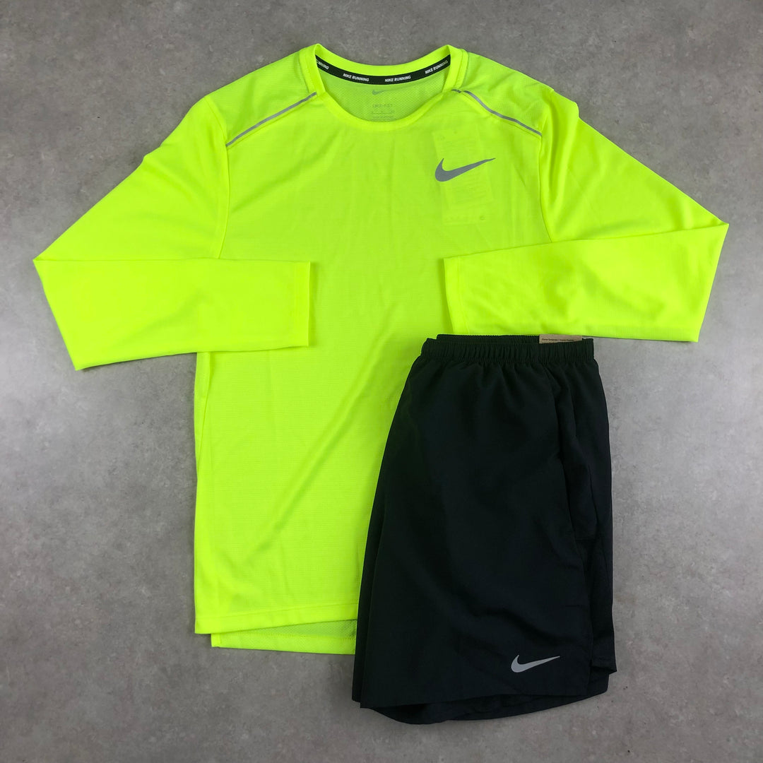 Nike Long Sleeve Miler T-Shirt Set - Volt
