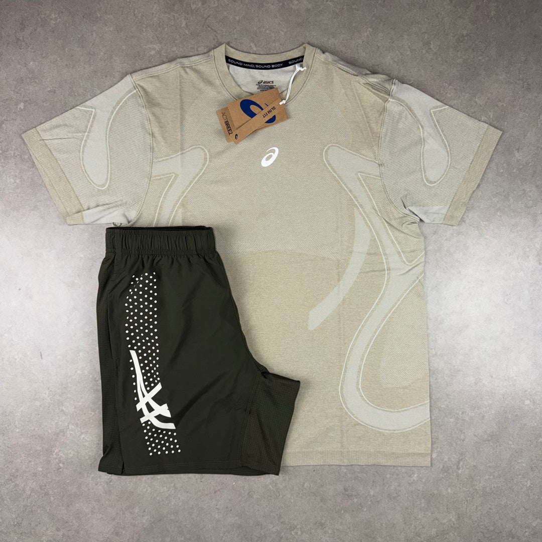 Asics Seamless T-Shirt x Icon Short Set - Cream/Brown