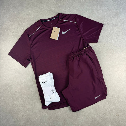 Nike Miler T-Shirt Set - Burgundy