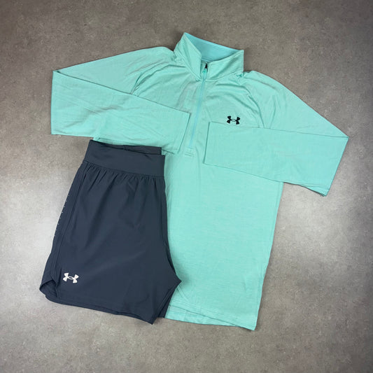 Under Amour Half-Zip x Speedpocket Short Set - Turquoise