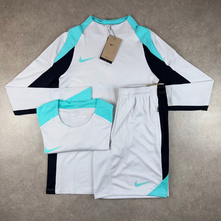 Nike Strike 3 Piece Half-Zip Set - White/Turquoise/Black