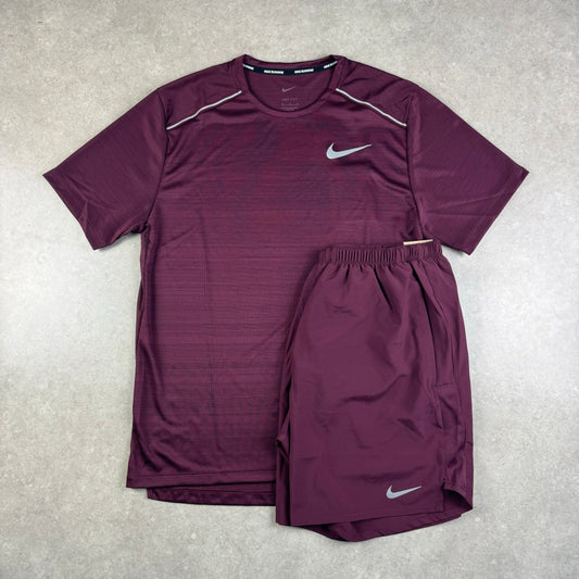 Nike Miler T-Shirt Set - Burgundy