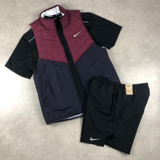 Nike Miler Set x Aerolayer Gilet - Black/Burgundy/Navy